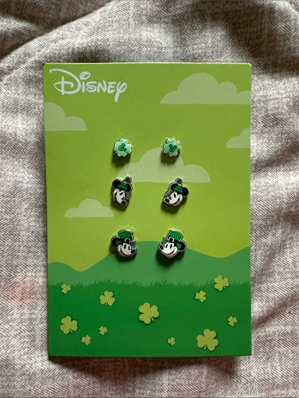Disney Green Mickey Shamrock Stud Earring Set